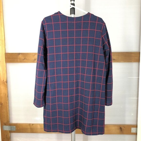 Olsen Navy Blue & Red Simple Plaid Long Cardigan Jacket Sz XL (16) - Picture 3 of 11
